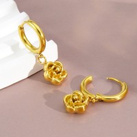 Anting-anting gantung bunga berlapis emas 18K dari baja tahan karat, liontin kamelia, perhiasan untuk wanita
