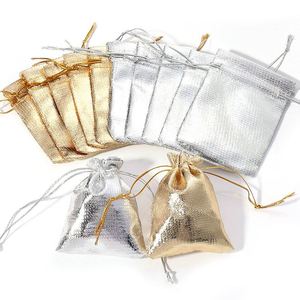 Sacs à cordon métalliques argentés 7x9cm, pochettes dorées pour bijoux, emballage recyclable, sacs cadeaux pour faveurs de mariage - Product Image 5