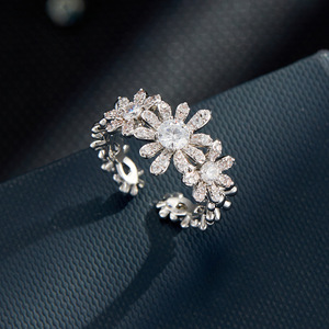 Flower Shape Zirconium Open Ring Pave Setting Adjustable Index Finger Ring For Party Spring Summer Jewelry - Product Image 1