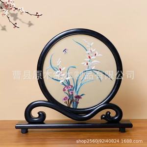 Cadre de paravent en broderie de Suzhou, rond, en bois, fait main, motif panda, ornement de bureau, décoration de style chinois traditionnel - Product Image 3