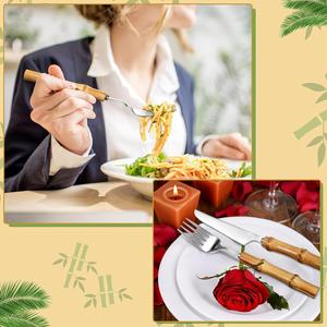 Modern Stainless Steel Cutlery Set with Bamboo Handle Knife <b>Fork</b> Spoon Silverware Flatware Sets for Wedding Restaurant - Product Image 4