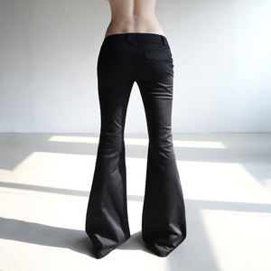 Pantalones de Pierna Ancha de Tiro Bajo Estilo Gótico para Mujer, Corte Regular, Color Sólido, Negro Básico, Casuales, para Primavera, Ropa Urbana - Product Image 3