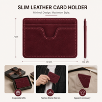 Dompet Kartu Kulit Suede Burgundy Elegan Desain Saku Tipis RFID Opsional untuk Hadiah Ritel Butik Tempat Kartu Kustom