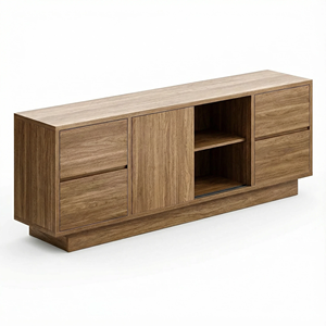<strong>Walnut</strong> 70'' Wide <strong>TV</strong> <strong>Stand</strong> for <strong>TVs</strong> up to 75'' Wood Entertainment Center with Sliding Doors and Drawers Console Storage Cabinet - Product Image 6