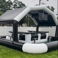 Bar flottant gonflable personnalisé blanc et noir avec lumières pour adultes, bar de piscine extérieur