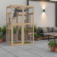 Enclos Moderne en Bois pour Chat, Grand et Stable, avec 3 Plateformes, Revêtement Poudré, Montage Facile, Cage et Abri Extérieur