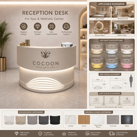 Comptoir de réception moderne en MDF, finition brillante, éclairage LED, mobilier de bureau commercial, utilisation hospitalière