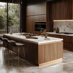 Ensemble de cuisine en contreplaqué de bois massif, armoires laquées noires, porte en porcelaine, charnières intégrées, options de cuisine en marbre, stratifié, granit - Product Image 4