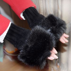 Gants d'hiver tricotés sans doigts, en fausse fourrure de lapin, pour <span class=keywords><strong>femme</strong></span>, tricoté à la main, au Crochet, 2020 - Product Image 5
