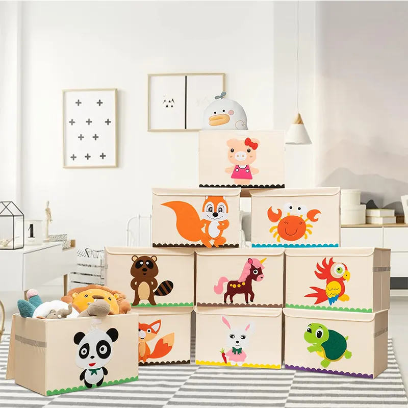Large Fabric Animal Print kids toys storage box baby toy Storage Bin organizer container Collapsible Toy Box Storage chest