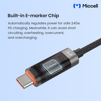 Cable de Carga Rápida Miccell PD 240W 5A Tipo-C a Tipo-C con Cubierta de Nailon Trenzado y Pantalla LED para Teléfono Móvil