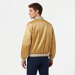 STORM FIT Men's Golden Satin Bomber Jacket Regular Fit <b>Stand</b> Collar Button Solid Color Casual Breathable Windproof Vintage - Product Image 6