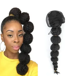 Afro Puff Drawstring Bubble Ponytail Extension for Girl Black Pony Tail Protective Style 22/24Inch Hair for Girl