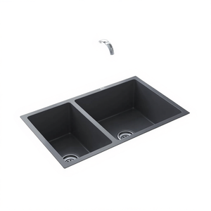 Lavello da Cucina in Acciaio Inox Nero a Doppia Vasca, Installazione Sottotop, Finitura Opaca, Design Contemporaneo, Facile da Pulire - Product Image 1