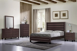 Ensemble de meubles de chambre à coucher modernes blancs pour appartement, <span class=keywords><strong>lit</strong></span> double en bois avec table de chevet et commode - Product Image 5