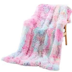 Couverture décorative en fausse fourrure floue Couverture d'hiver chaude en peluche tie-dye