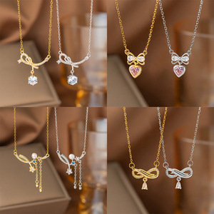 金メッキステンレススチール製レディースジュエリー、繊細なハート、蝶結び、無限大、星のペンダントネックレス、防水、変色なし、卸売 - Product Image 3