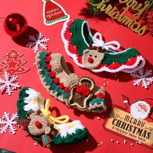 Nouvel ensemble de bavoirs de Noël pour animaux de compagnie en dentelle de dessin animé, en fibre douce tissée à la main, chapeau pour chat, collier pour chien, accessoires - Product Image 2