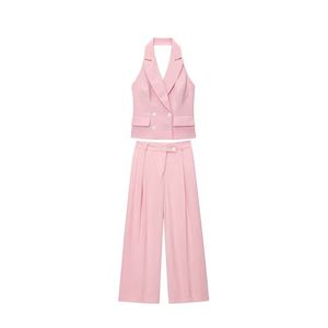 Women's Summer New Fashion Double-breasted Halter Neck <b>Sexy</b> Backless Sleeveless Vest & Pants <b>Set</b> - Product Image 2