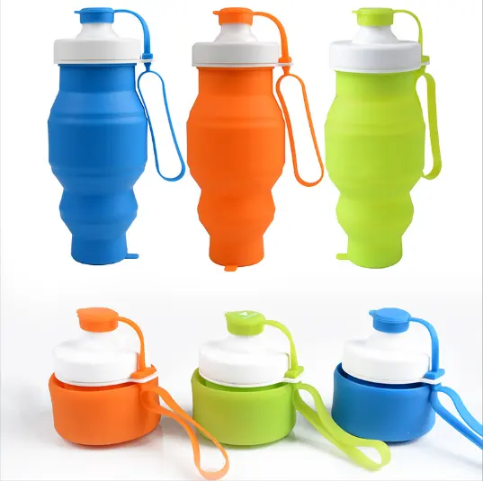 Botol Air Silikon Botol Minuman Bebas BPA Anti Bocor Sepeda Olahraga Botol Air Lipat Karbonasi Cocok 500 Ml