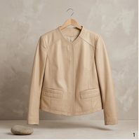 Chaqueta Minimalista de Piel de Oveja Mate para Mujer, con Bolsillos Dobles, Cintura Curva, Corte Entallado, Corta, para Oficina y Viajes