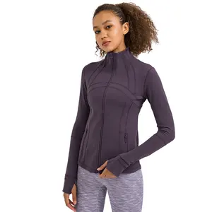 2024 Gym Yoga Sports Jacket Women's Tracksuit Clothes Workout Elastic Full Zipper Running Yoga Long Sleeve Top Slim With Logo