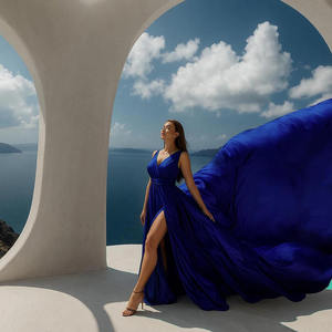 Robe de soirée de luxe en satin violet royal, asymétrique, dos nu, longueur ras du sol, col en V, fente haute, pour séance photo Santorin - Product Image 5