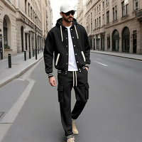 Ensemble de survêtement sportif noir pour homme, sweat-shirt à col polo à manches longues + pantalon de survêtement, écologique, 100% coton, tenue pour adulte pour le printemps