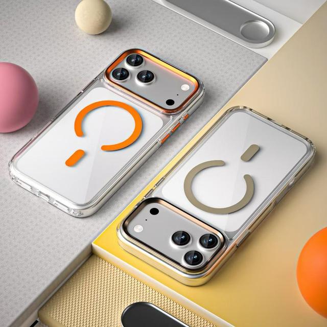 Shockproof N52 Magnetic Phone Case Metal Buttons Camera Frame Anti-Yellow Clear Crystal TPU+PC Phone Case for Iphone 15 Pro Max