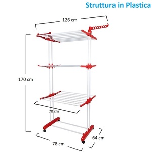 Stendibiancheria a 3 livelli pieghevole con struttura in plastica per uso interno - Product Image 2