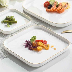 Assiette à pizza carrée en céramique, design minimaliste moderne, compatible micro-ondes, motif uni, <span class=keywords><strong>vaisselle</strong></span> de fête profonde - Product Image 2