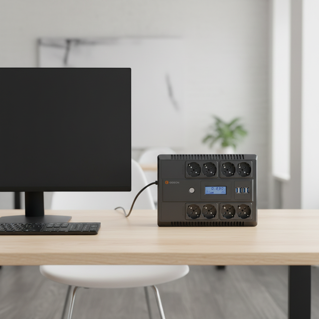 Line Interactive Simulated Sine Wave UPS Power Supply with LCD Display 220VAC Desktop Backup for Computer Office Use