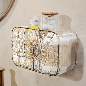 Wall Mounted Storage <b>Box</b> Transparent With Compartments For Bathroom <b>Makeup</b> Organizer Gold And Silver Color - Product Image 2