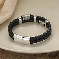 Bracelet en cuir personnalisé avec fermoir magnétique plaqué argent, bijou de poignet classique unisexe, cadeau pour hommes et femmes