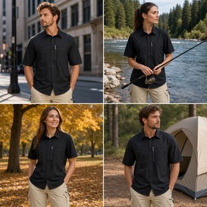 Veste de randonnée et de pêche grande taille, coupe-vent, imperméable, respirante, séchage rapide, col boutonné personnalisé, doublure en maille, protection UPF50 - Product Image 6