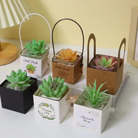 Boîte cadeau carrée en papier kraft avec poignée, imperméable et respectueuse des plantes, pour petites succulentes