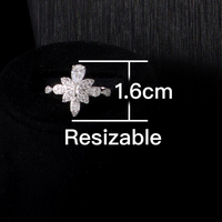 250530 Cincin Kuningan Elegan Hijau CZ Motif Bunga, Cincin Kristal Tetesan Air Mata, Aksesoris Pengantin Mewah untuk Wanita