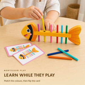 <span class=keywords><strong>Gioco</strong></span> Montessori in Legno con Pesci da Infilare, Abbinamento Colori con Bastoncini e Carte, <span class=keywords><strong>Gioco</strong></span> Prescolare per Abilità Motorie Fini - Product Image 4