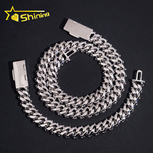 미국 신규 입고 12mm 925 실버 쿠반 링크 체인 모이사나이트 힙합 주얼리 남성용 아이스드 아웃 모이사나이트 다이아몬드 목걸이 - Product Image 5