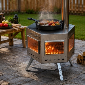 Estufa de Leña <span class=keywords><strong>Port</strong></span>átil Hexagonal para Exteriores, Estufa de Camping Plegable de Acero Inoxidable, Calentador de Leña para Picnic, Supervivencia y Viajes - Product Image 1