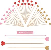 Lot de 100 pics à cocktail en bambou en forme de cœur, 4,7 pouces (environ) Cure-dents en forme de cœur de 11,9 cm pour apéritifs, pics à nourriture en bambou
