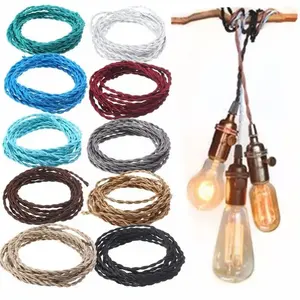 Wholesale 2x0.75 DIY Vintage Colored Electrical Cord Twisted Cable Retro Braided Fabric Pendant lamp wire electrical cable