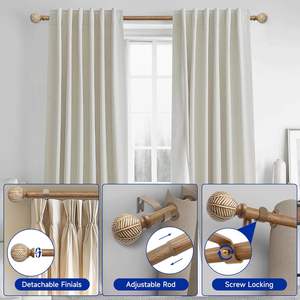 Tringle à rideau en bois robuste de 25mm de diamètre réglable 28 \ "84 \" Embouts à motif de feuille de grain de bois similaires pour fenêtres - Product Image 6