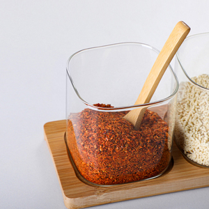 Bambus-und Holz abdeckung Borosilikatglas-Gewürz glas Küchengewürzglas-<span class=keywords><strong>Set</strong></span> mit Holz löffel - Product Image 4