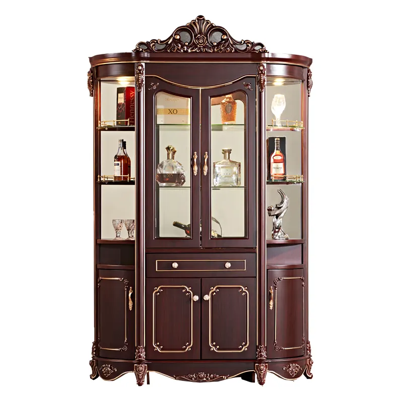 European wall wine cabinet living room American luxury decoration cabinet double door glass display cabinet lockers French