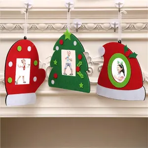 Creative Christmas Photo Frame Non-woven Picture Holder Xmas Tree Ornaments Hanging Decor Hat Tree Shape Picture Frames