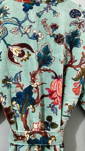 Bata Kimono Larga de Terciopelo con Estampado Floral para Mujer, Manga Larga, Sin Cuello, con Cordón de Algodón, Ropa de Dormir Informal para Primavera - Product Image 2