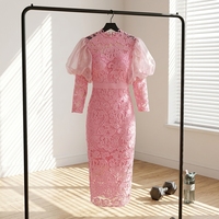Robe de soirée pour femmes grandes tailles S-4XL, col rond, dentelle transparente, patchwork, taille haute, coupe ajustée, pour banquet et soirée