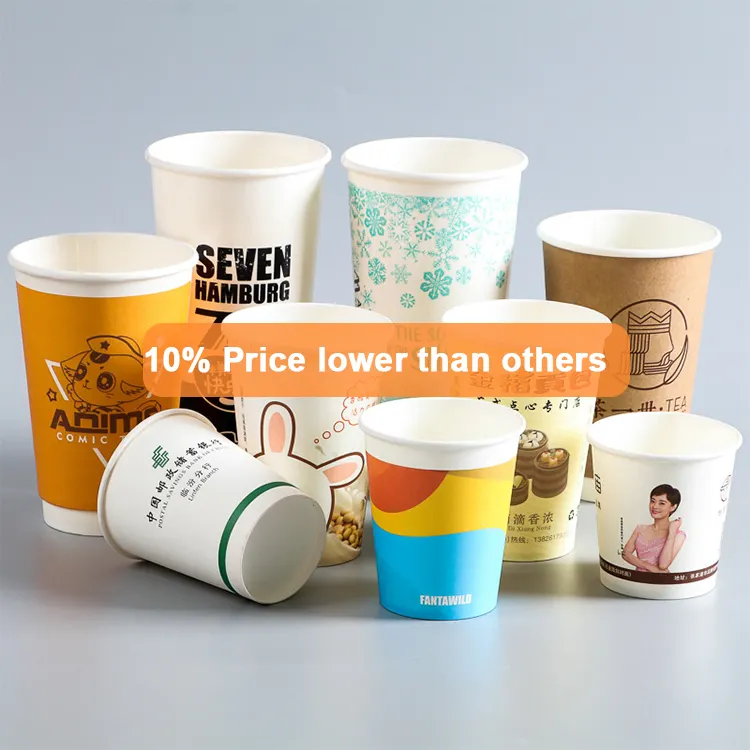 Custom Logo Disposable Paper Cups Single Double Wall For Hot Coffee Cold Drinks Lids With Customization