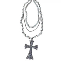 Collier long tendance punk multicouche avec pendentif croix en perles de haute qualité, chaîne de clavicule de designer